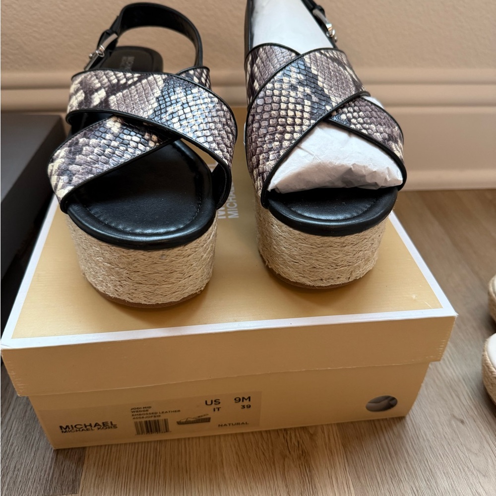 Michael Kors Snake-Print Espadrille Platform Sandals in Natural/Black